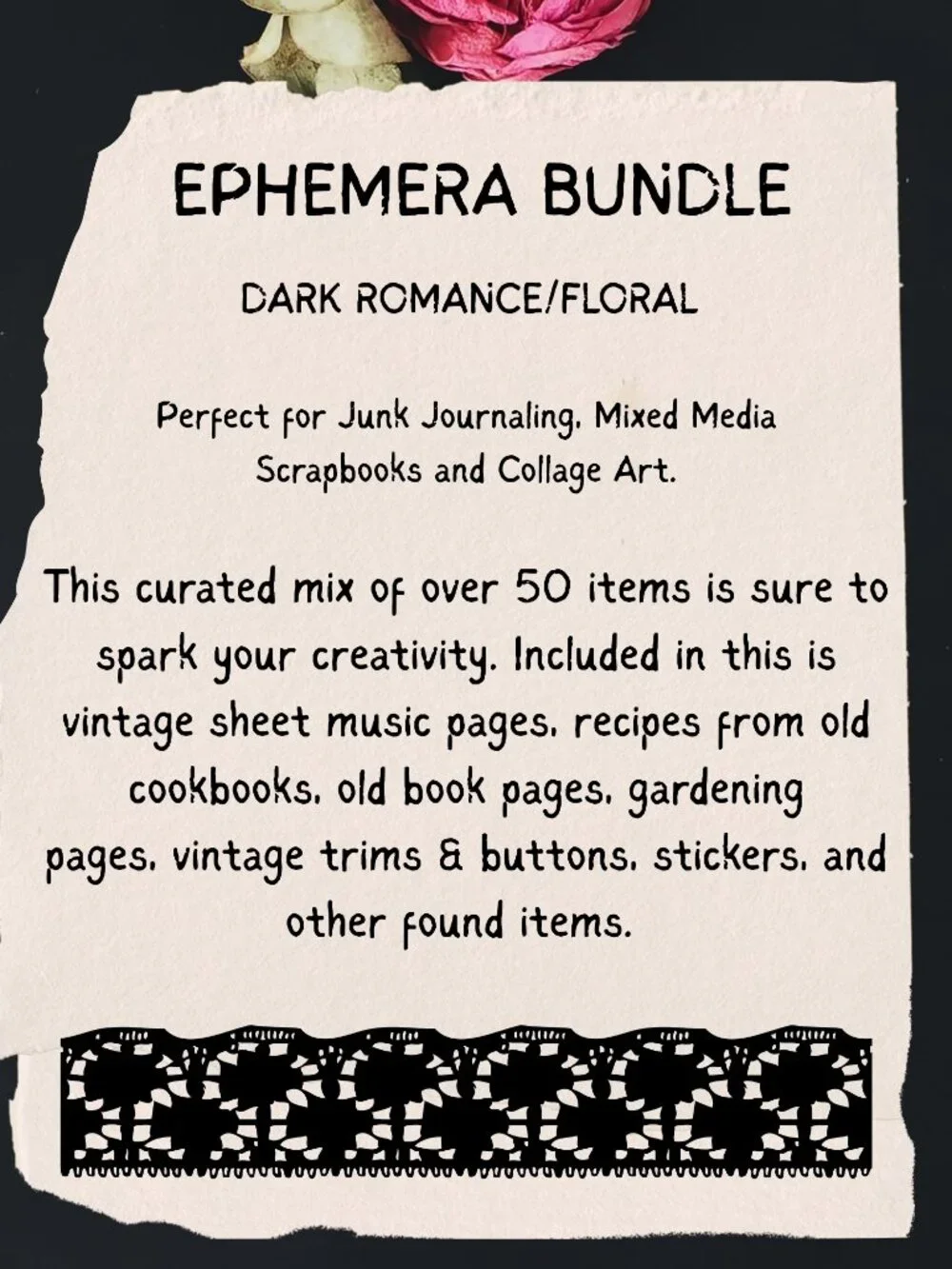 Gothic/Dark  Romance Ephemera Kit, 50+ Curated Junk Journal Supplies Bundle